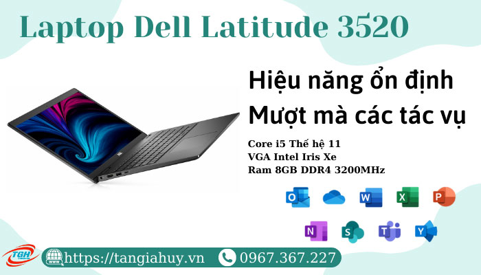 Laptop Dell Latitude 3520 Core i5-1135G7/16GB/256GB NVMe/ FHD/Win 11  Pro/Đen - Laptop Tân Gia Huy